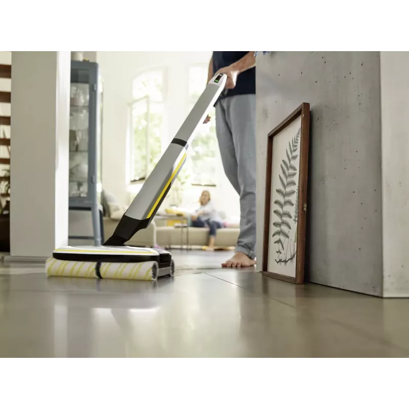 Kärcher FC 7 CORDLESS Elektriskā slota ar akumulatoru, mitrā tīrīšana, bez maisa, melna, balta, dzeltena, 2,85 Ah