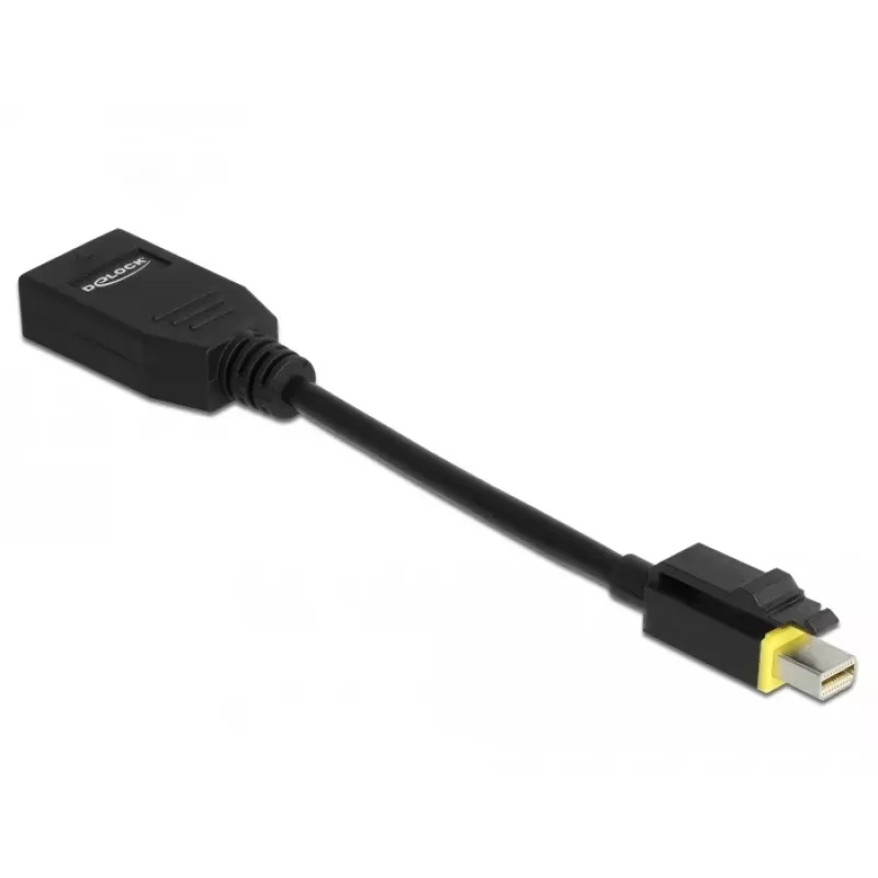 DeLOCK - DisplayPort adapteris - Mini DisplayPort (vīrišķais) ar fiksatoru uz DisplayPort (sieviešu) - DisplayPort 1.4 - 15 cm - bez halogēna, 8K atbalsts - melns (65978)