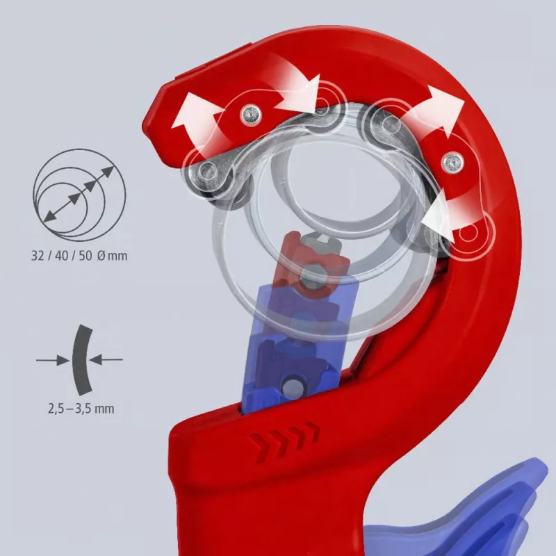 Cauruļu griezējs Knipex DPT50 90 23 02 BK — griešanas jauda 50 mm, modelis 90 23 02 BK