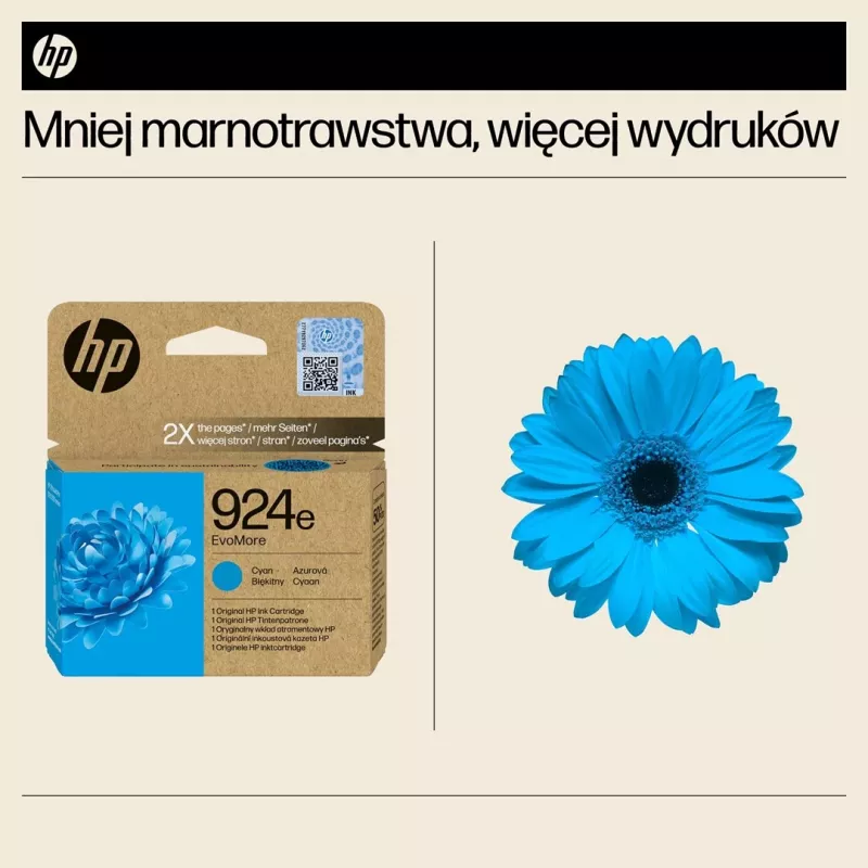 HP 924e EvoMore Cyan oriģinālā tintes kasetne, augstas (XL) ietilpības, ciāna, 1 gab., 800 lapas, viena iepakojumā