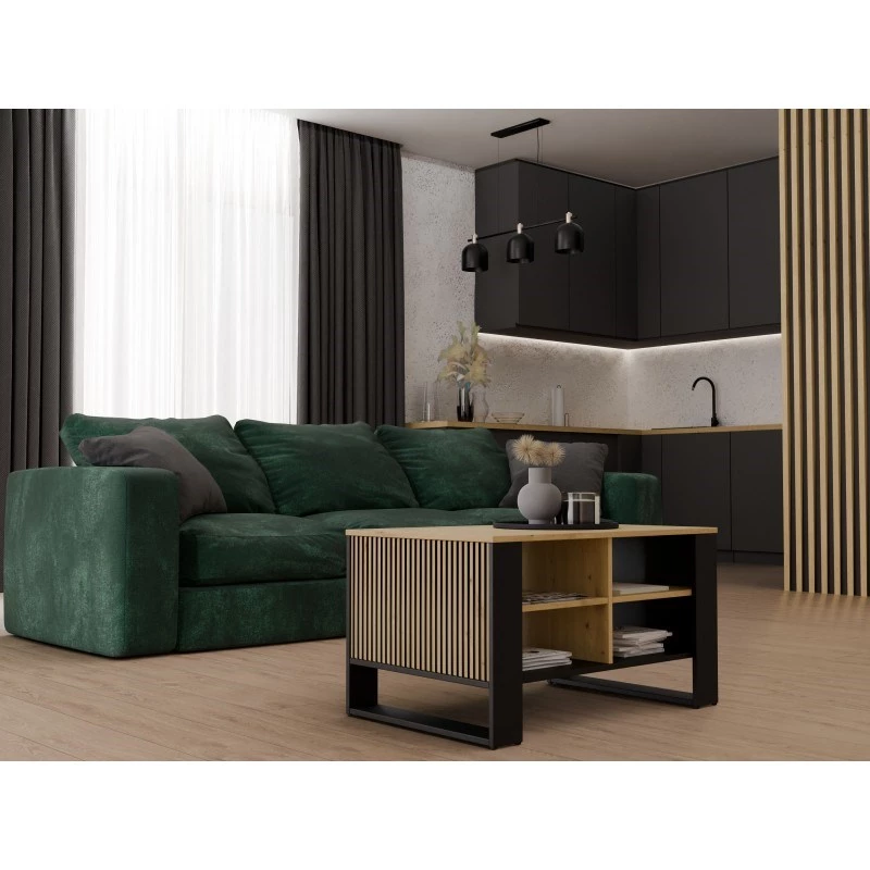 Kafijas galdiņš top e shop STOLIK KAWOWY ŁAWA MODERN 4P plāns Dąb Artisan / melnas frēzētas detaļas