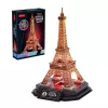 3D puzle Cubicfun Eifeļa tornis nakts versija LED, Cubicfun modelis 306-L534H – izgaismota arhitektūras 3D puzle