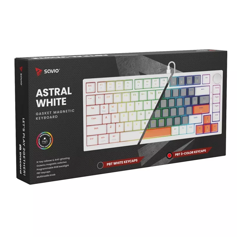 Savio ASTRAL WHITE JADE 3 COLOURS tastatūra Gaming USB QWERTY US International