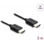 HDMI kabelis DELOCK 81683 — 3 m, HDMI Type A vīriešu–vīriešu, 48 Gbit/s, līdz 7680×4320, zeltīti kontakti, melns