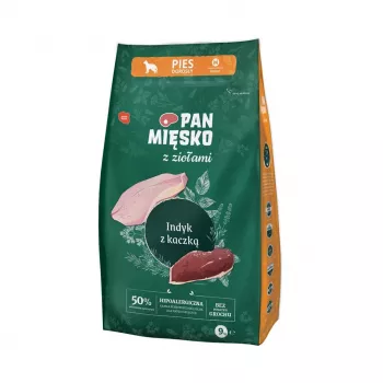 Sausā suņu barība Pan Miesko Turcija un pīle 9 kg, pieaugušiem suņiem, olbaltumvielas 30%, tauki 20%, bez glutēna un sojas