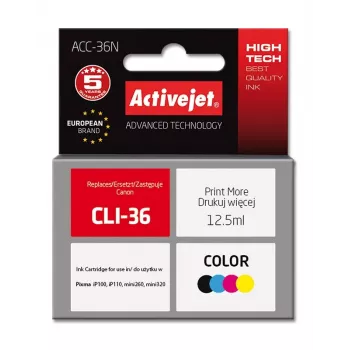 Activejet ACC-36N tintes kasetne (aizstājējs priekš Canon CLI-36; Supreme; 12,5 ml; krāsaina)