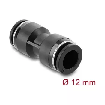 Pneimatiskais savienotājs DELOCK 12 mm taisns, iekšējā vītne, metāla/plastmasas korpuss, garums 48,5 mm, melns