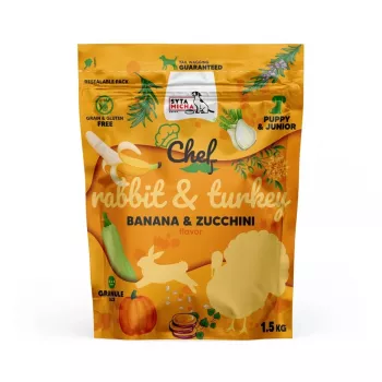 Sausā suņu barība SYTA MICHA Chef truša ar tītara junior 1,5 kg — krokete kucēniem, 28% proteīna, 14% tauku