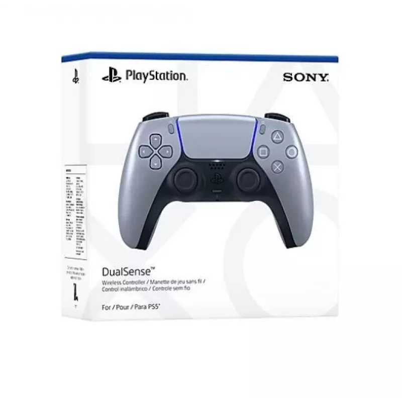 Bezvadu spēļu kontrolieris Sony DualSense priekš PlayStation 5 — iebūvēts litija jonu akumulators, žiroskops, haptiskā vibrācija, skaļrunis, 3,5 mm ligzda, sudraba krāsa