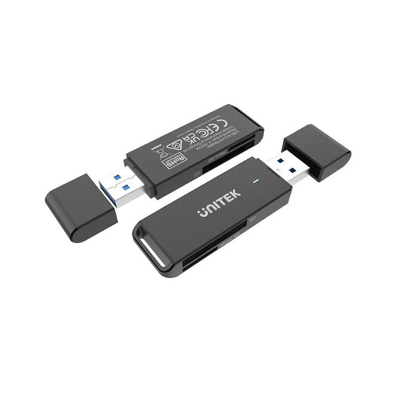 Karšu lasītājs Unitek Y-9327A USB 3.2 Gen 1 Type-A — MicroSD/SD, 2 sloti, 5000 Mbit/s, melns