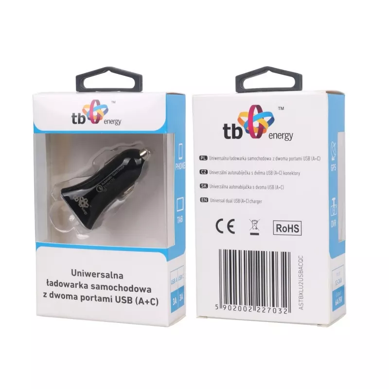 Universāls automašīnas lādētājs USB a+c Qc Tb ASTBXLU2USBACQC