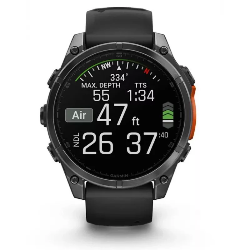 Garmin Fenix 8 3.56 cm (1.4) AMOLED 47 mm Digital 454 x 454 pikseļi Skārienekrāns Melns Wi-Fi GPS (satelīts)