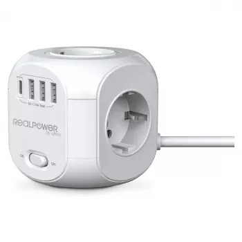 RealPower PowerBox 431 strāvas pagarinātājs 1.8 m 4 maiņstrāvas rozetes Iekštelpām Balts