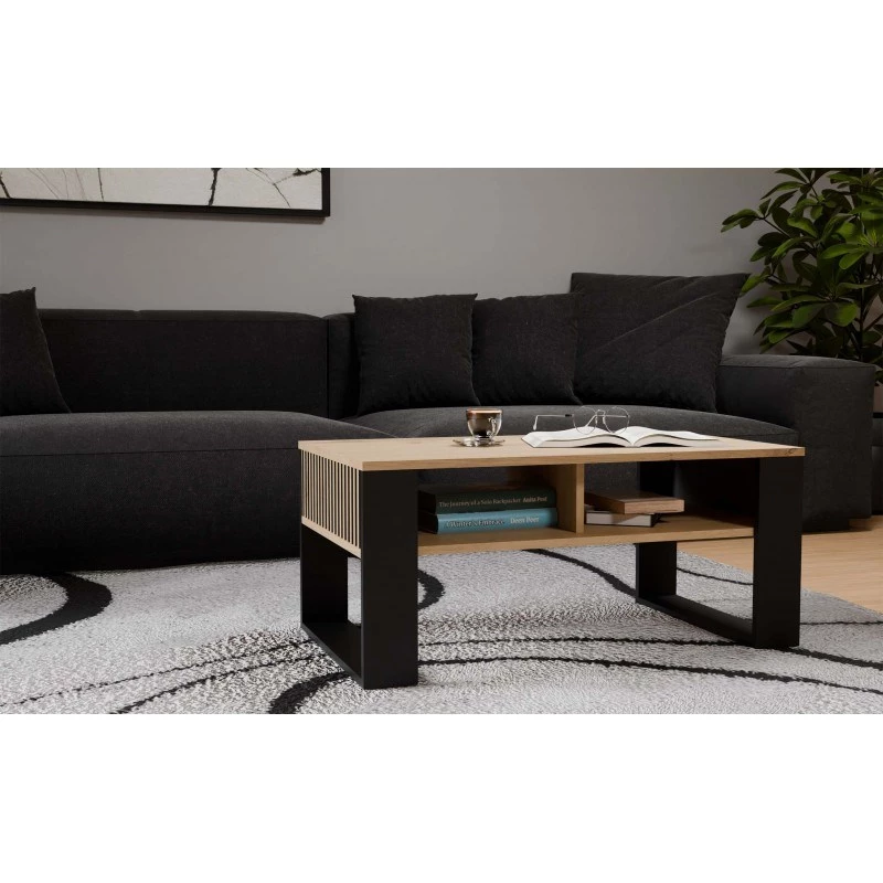 Kafijas galdiņš top e shop STOLIK KAWOWY ŁAWA MODERN 2P plāns Dąb Artisan ar melnām līstēm