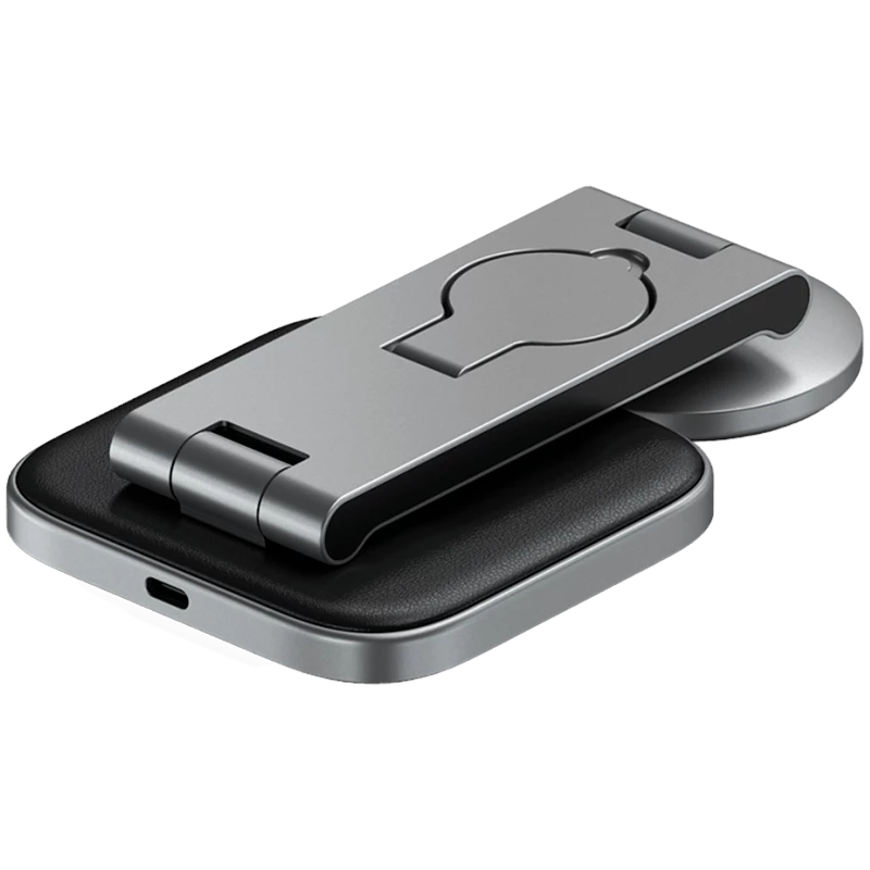 SATECHI 3-in-1 salokāms Qi2 bezvadu uzlādes statīvs (Space Gray) ar A, C, G tipa spraudņiem