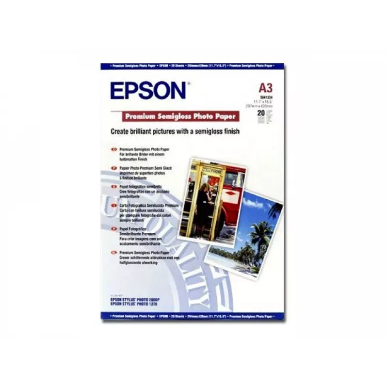 Epson Premium Semigloss Photo Paper, DIN A3, 251g/m², 20 loksnes