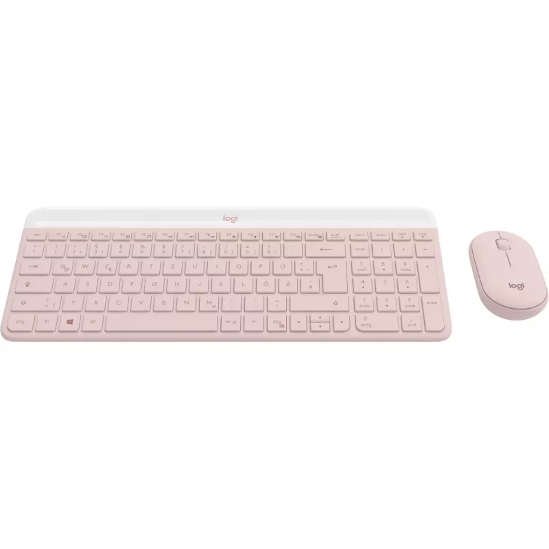 Logitech Slim Wireless Combo MK470 - Tastatūras un peles komplekts - Bezvadu - 2,4 GHz - QWERTY - rozā (920-011314)