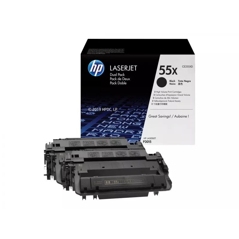 HP 55X 2 iepakojumi lielas ietilpības melns oriģinālais LaserJet tonera kārtridžs