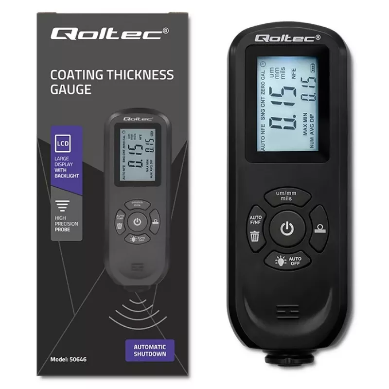 Pārklājuma biezuma mērītājs QOLTEC 50646 LCD 0–2000 µm