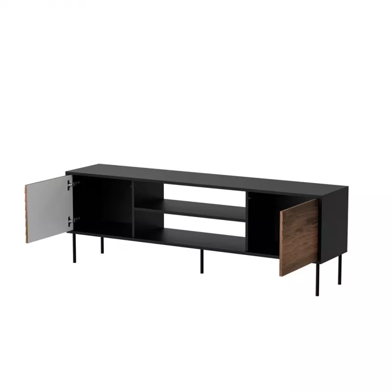 TV cabinet cama meble EF CORTINA 180×40×60 cm, top Melns, frame walnut
