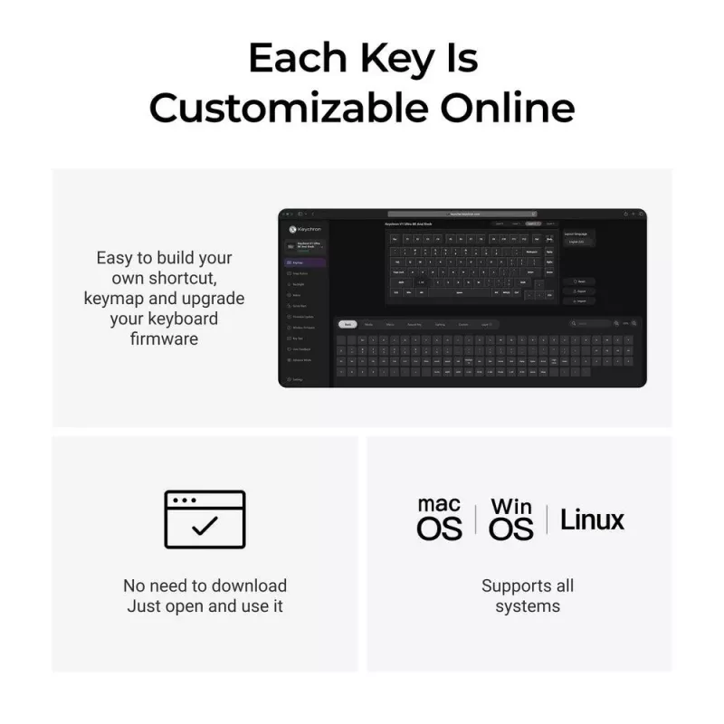Mehāniskā tastatūra Keychron V1 Ultra 8K — 75% QWERTY, Bluetooth, vadu, RGB, melna