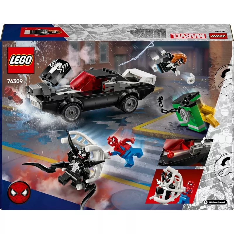 LEGO Marvel Super Heroes Spider-Man vs. Venom Muscle Car 76309 būvēšanas komplekts — 254 detaļas, 3 minifigūras, vecumam 7+