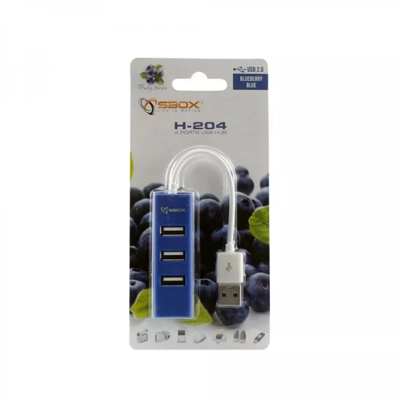 Sbox H-204 USB 4 Portu USB HUB Zilganzilā krāsā