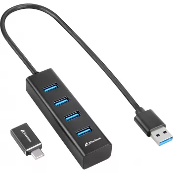 Sharkoon Saskarnes centrmezgls USB 3.2 Gen 1 (3.1 Gen 1) Type-C 5000 Mbit/s Melns
