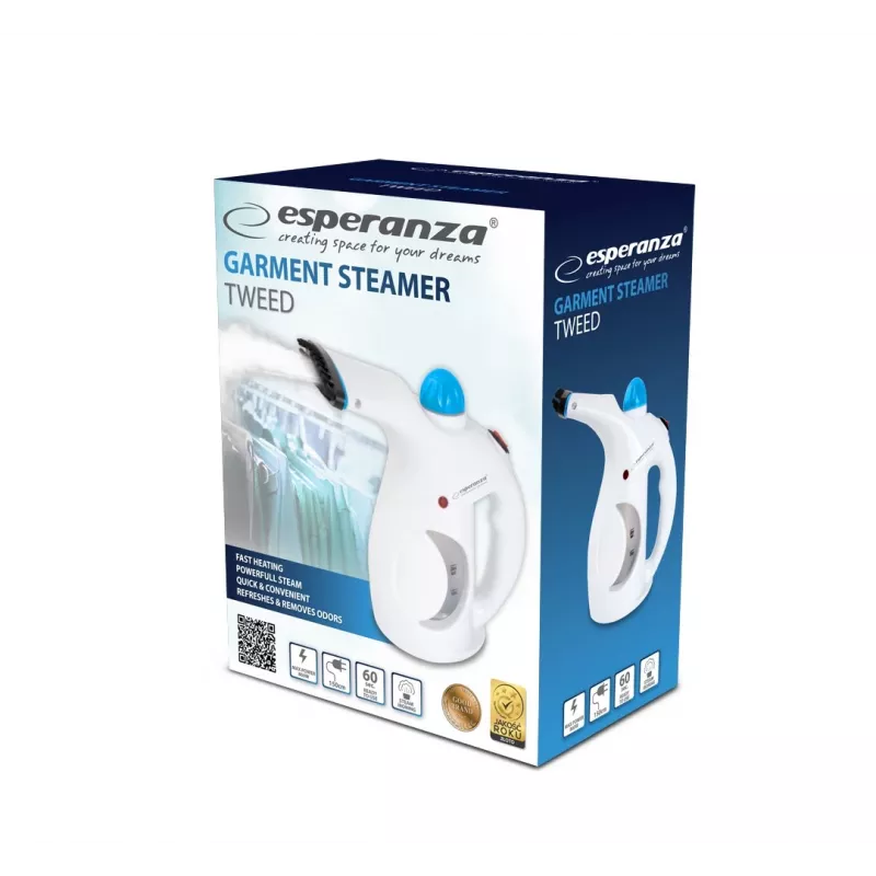 Rokas apģērbu tvaicētājs ESPERANZA EHI006 — 800 W, 15 g/min tvaika, 0,2 L tvertne, 1,5 m vads, melns