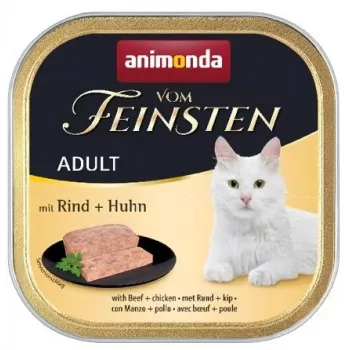 Mitrā kaķu barība animonda Vom Feinsten 100 g — Liellopu gaļa & vista, bez graudiem, bez lipekļa, pieaugušiem kaķiem