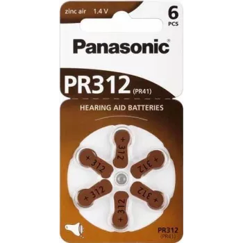 Dzirdes aparātu baterijas Panasonic PR 312 Cinka-gaisa 170 mAh — 6 gab. iepakojumā