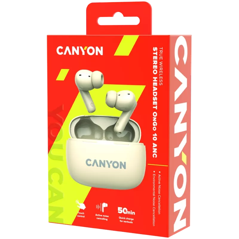 Canyon CNS-TWS10BG Bezvadu austiņas un mikrofons True Wireless Stereo (TWS) Iekšauss zvaniem/mūzikai/sportam/ikdienas lietošanai USB Type-C Bluetooth Bēšs (CNS-TWS10BG)