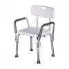 Dušas krēsls ActionMed KP300AM ar atzveltni un roku balstiem, polipropilēns, regulējams augstums 43–56 cm, sēdeklis 40×33 cm, maksimālais lietotāja svars 110 kg