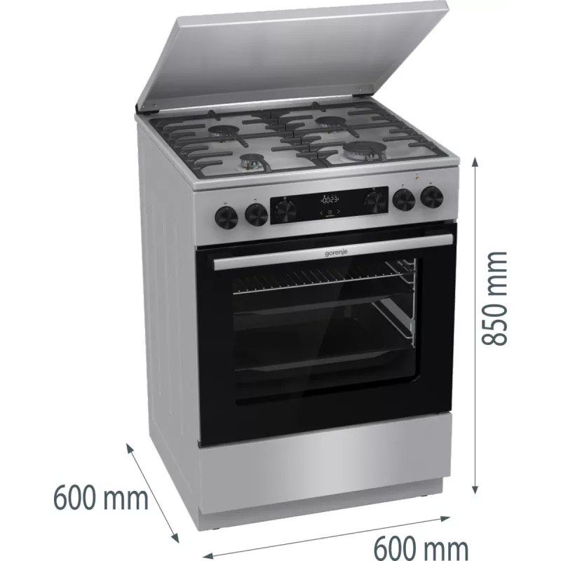 Gorenje GKS6C71XF brīvi stāvoša plīts ar cepeškrāsni sudraba krāsā