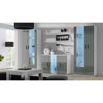 Sānu skapis cama meble SOHO S7, 120 cm, balta/pelēka spīdīga apdare, 3 durvis, 4 plaukti