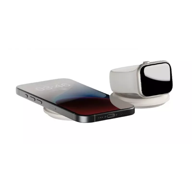 Iekštelpu 2-in-1 bezvadu lādētājs native union Voyage 2-In-1 Wireless Charger Sandstone USB viedtālruņu saderība gaiši pelēks