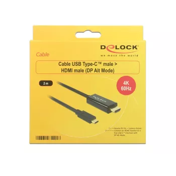 Video kabeļa adapteris DeLOCK 85291 USB Type-C HDMI 2 m Melns
