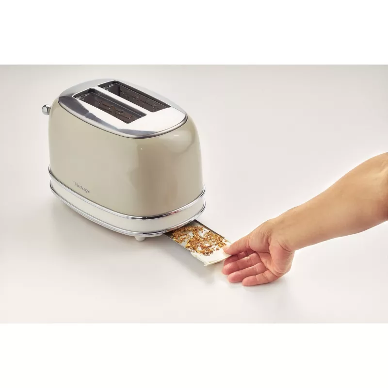 Ariete 155 Design 2 Slice Toaster ar sviestmaižu turētājiem, 6 grauzdēšanas līmeņi, 810 W, nerūsējošā tērauda korpuss, noņemama drupatu paplāte, pasteļbēšs