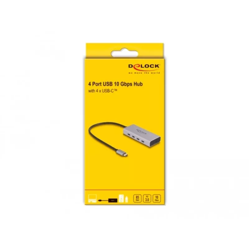DeLOCK USB centrmezgls 10 Gbps Type-C 4 porti PD 85W 30cm kabelis