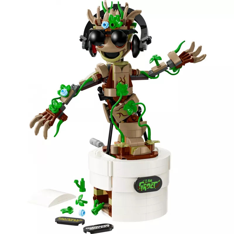 LEGO Marvel Dejojošais Groot būvējama animēta rotaļlieta darbības figūra Galaktikas sargi tēls bērnu ar roku darbināms interaktīvs rotaļu komplekts supervaronis
