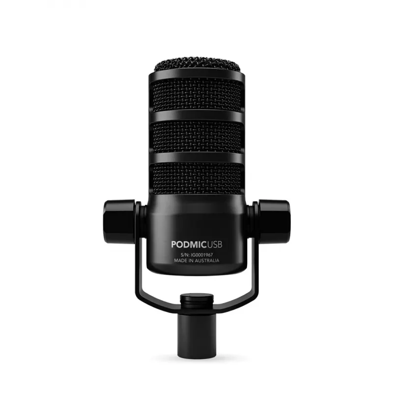 Studijas mikrofons RØDE PodMic USB — kardioīds XLR/USB, 24 bitu/48 kHz, USB-C, austiņu izeja, rotējoša skaļuma poga, melns