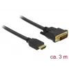 Video kabeļa adapteris DeLOCK 85655 3m HDMI Type A DVI Melns