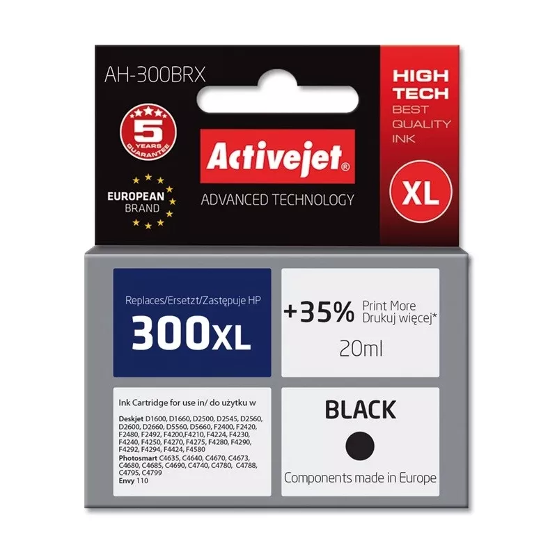 ActiveJet AH-300BRX saderīga tintes kasetne (melnā, 20 ml, High XL, pigmenta bāzes, priekš HP 300XL CC641EE)
