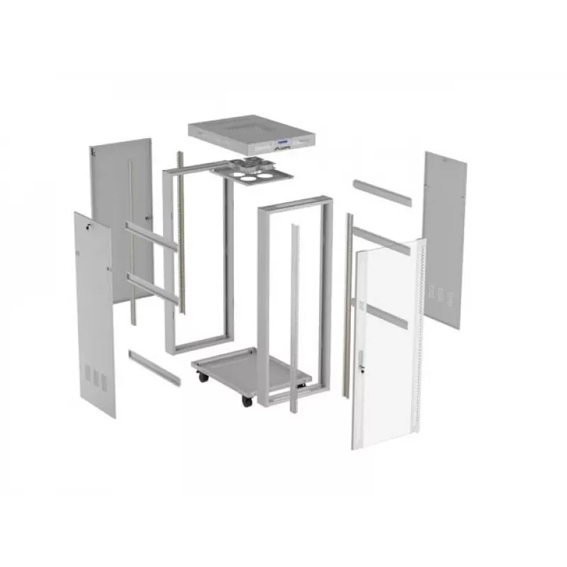 19 collu 32U LANBERG stāvošais rack skapis 600×800 mm pelēks ar stikla durvīm un LCD (plakanais iepakojums)