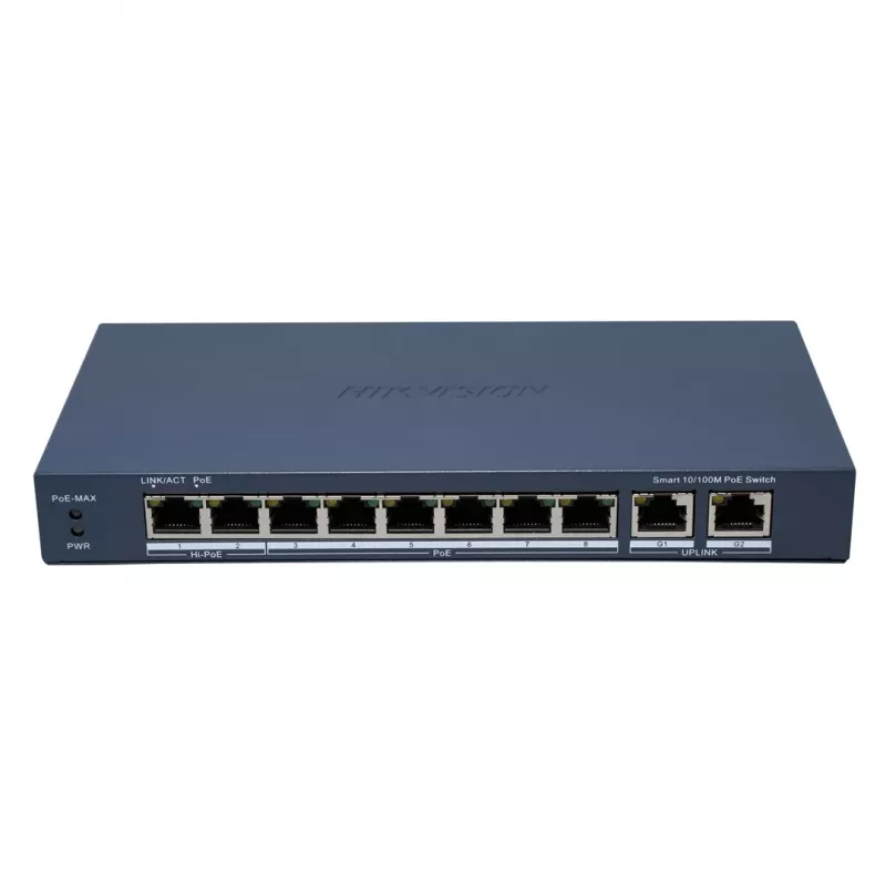 Hikvision DS-3E1310HP-EI(B) tīkla slēdzis pārvaldāms Fast Ethernet (10/100) ar Power over Ethernet (PoE) pelēks