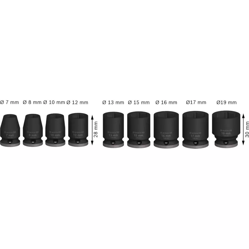 Bosch triecienuzgriežņu atslēgu komplekts 3/8 collas, 9 detaļas, melns, standarta
