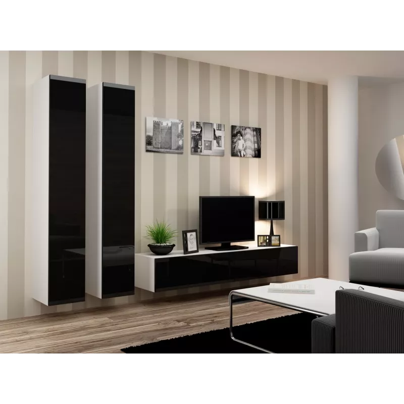 Cama viesistabas mēbeļu komplekts VIGO 4 balts/melns glancēts
