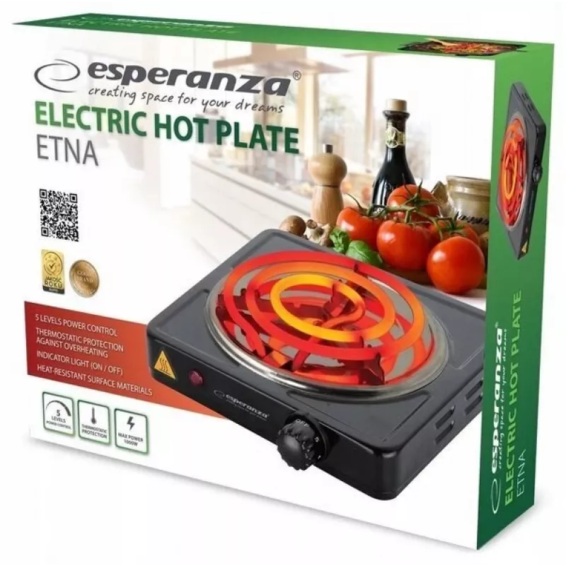 Esperanza EKH012K plīts Melna Darba virsma 21 cm 1 zona(-s)