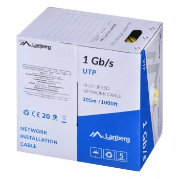 Tīkla kabelis LANBERG LCU6-10CC-0305-Y U/UTP Cat6 305 m Dzeltens, 23 AWG, 250 MHz