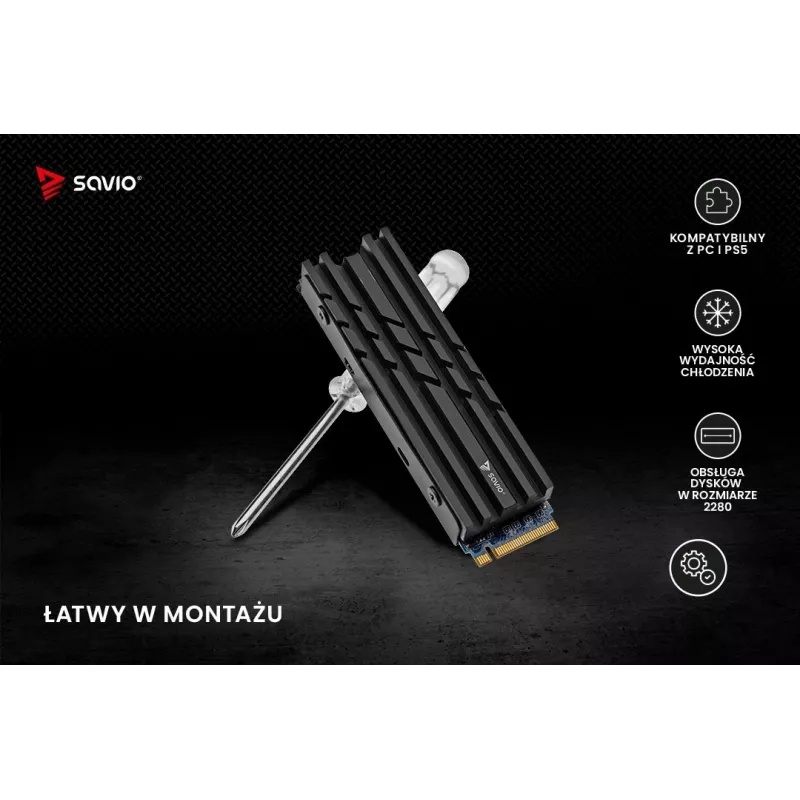 Gaisa dzesētājs SAVIO M.2 NVMe 2280 AK-60 melns radiators 22x80 mm SSD